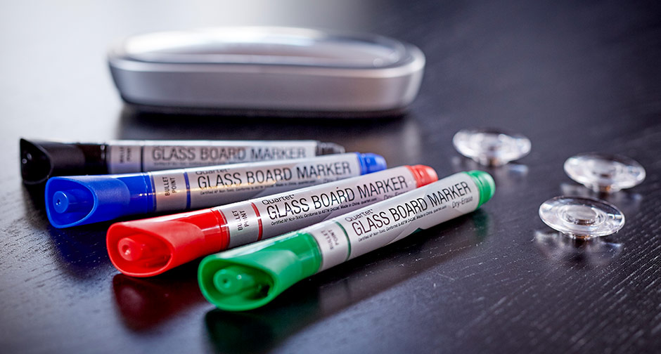 Quartet Accessories: dry-erase markers, eraser, magnets