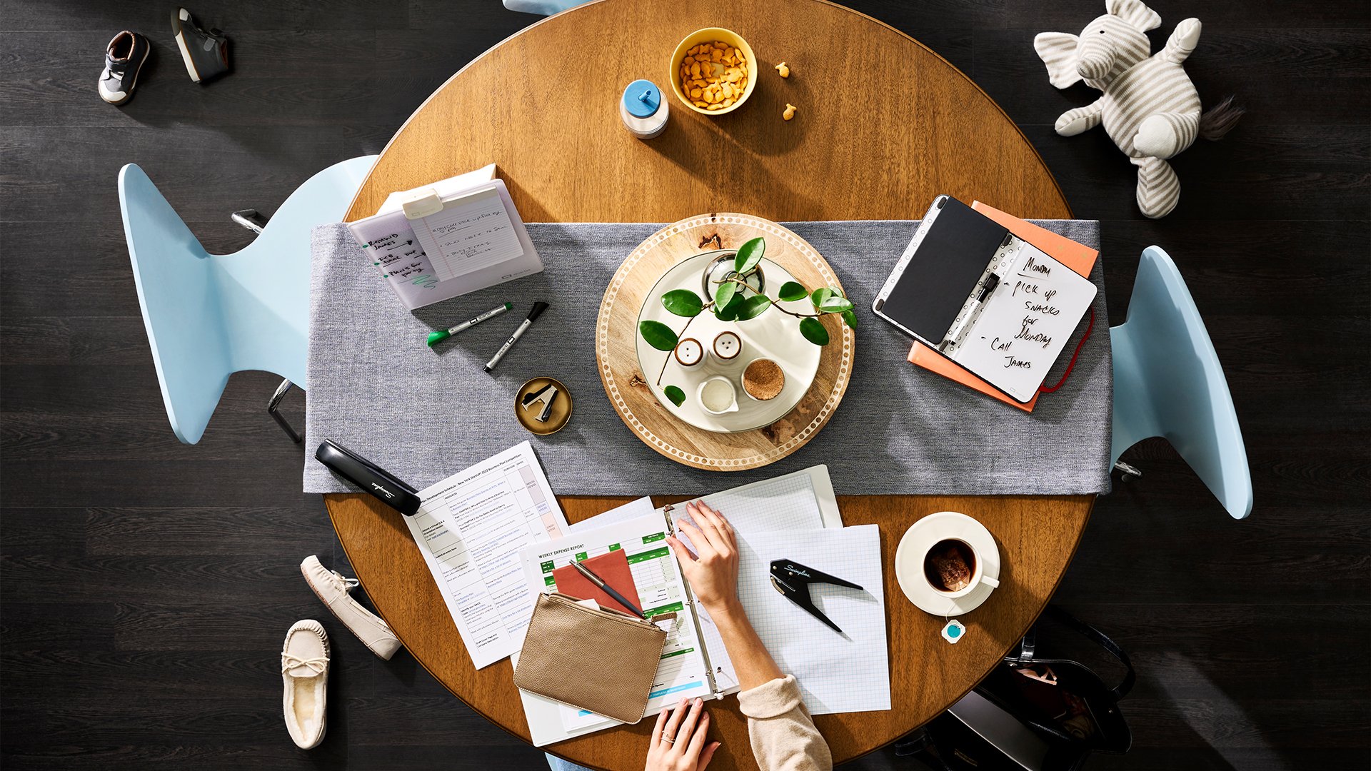 Clean kitchen table with a assorted Quartet products